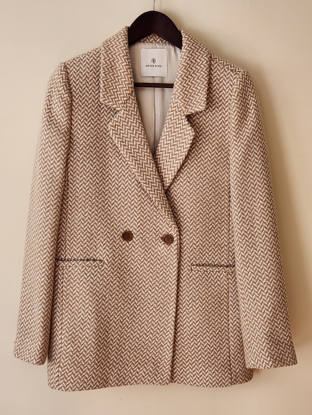 NWOT Anine Bing Fishbone Blazer in Tan & Cream - XS